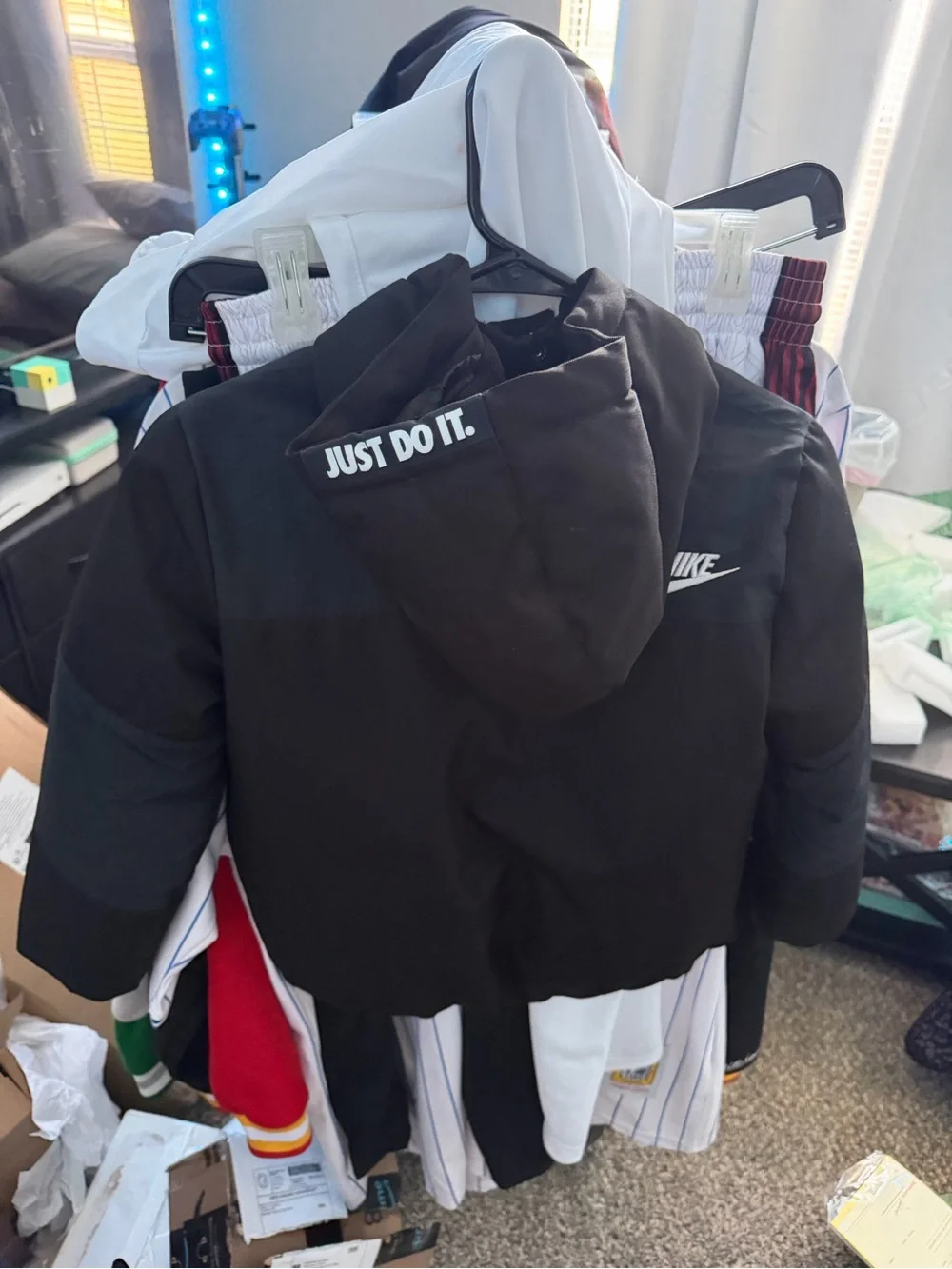 Nike Black Hooded Puffer Jacket with White Logo for kids size 7